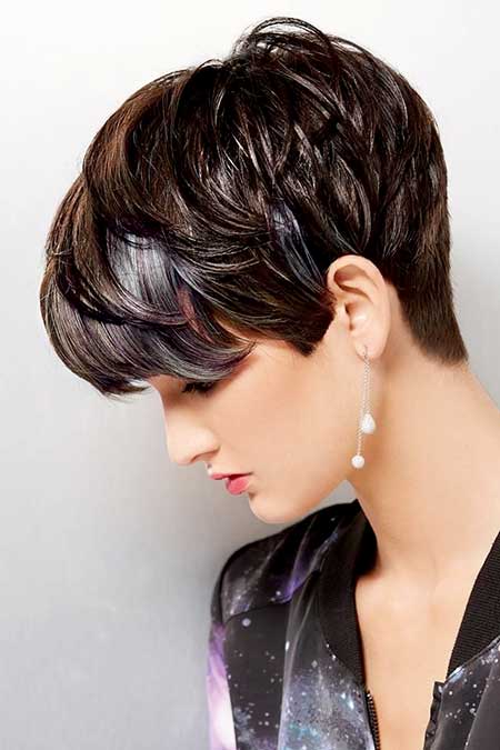 Shinny Long Pixie Hairstyle Short Bouncy Pixie Hairdo with Messy Bangs