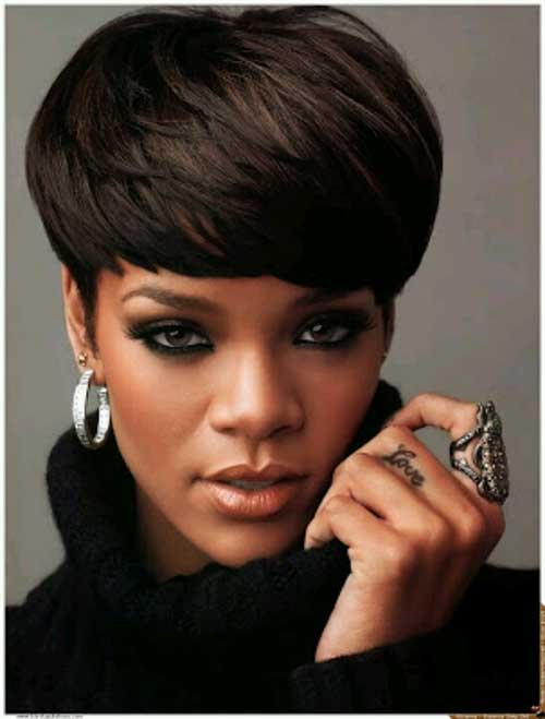 Rihanna Short Angeled Bowl Hairstyles 