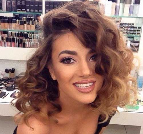 Curly Side Part Brown Ombre Hair Color Idea