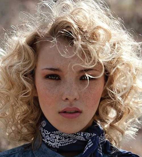 Blonde Curly Hair with Bangs