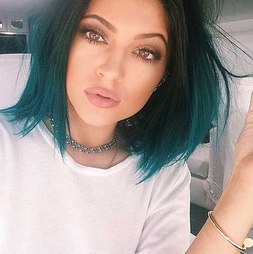 Kylie Jenner Green-Blue Hair Idea for Short Hair