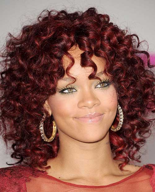 Rihanna Curly Red Hairstyles 2015