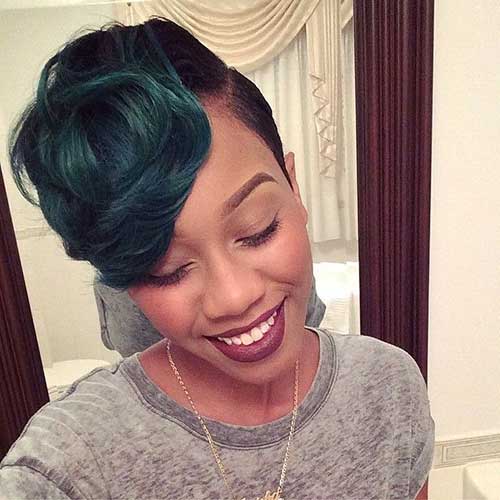 Green Colored Short Hairstyles for Black Women