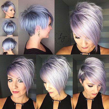 2017 Pixie Grey Women Ombre Medium Cute Curly Blonde, Long Bangs