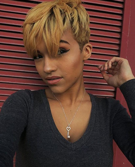 Pixie Cute Blonde Black Length Girl Bob , Blonde Pixie Cut