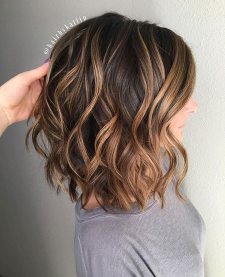Short Brown Hair with Caramel Highlights Brown Caramel Lob Balayage