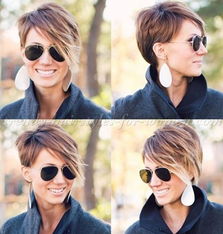 Short Haircuts for Women Blonde Highlighted Bangs Style, Pixie Short Hair Long