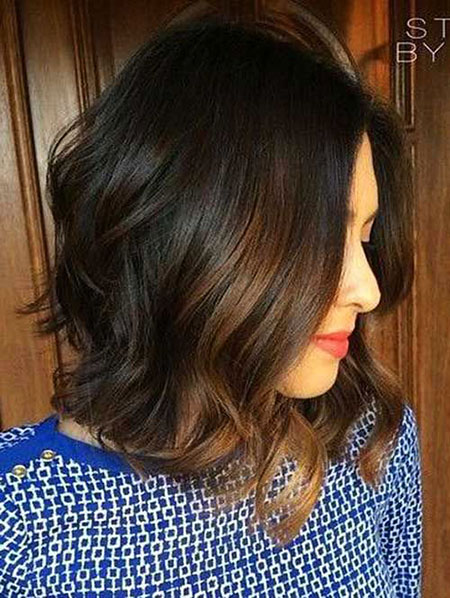 Dark Hair Long Bob Hair Wavy Balayage Thick